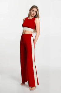 WOMEN'S SLEEVELESS CROP TOP & ELASTIC WAIST WIDE LEG PANTS COLORBLOCK 2PC. SET