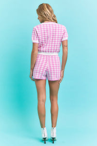 WOMEN'S SHORT SLEEVE BUTTON UP BLOUSE & ELASTIC WAIST MINI SHORTS COLORBLOCK 2PC. SET