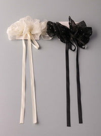 WOMEN'S RUFFLE BLACK & WHITE BOW HAIR CLIPS