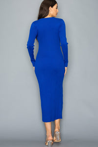 WOMEN'S LONG SLEEVE SIDE SLIT CUT OUT RIBBED BODYCON MIDI DRESS