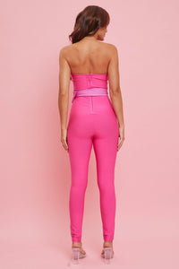 WOMEN'S SLEEVELESS V-NECK BELTED SKINNY LEG BANDAGE JUMPSUIT