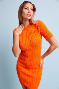 WOMEN'S SHORT SLEEVE CABLE RIBBED BODYCON MINI DRESS