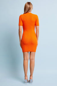 WOMEN'S SHORT SLEEVE CABLE RIBBED BODYCON MINI DRESS