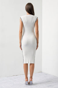 WOMEN'S SLEEVELESS MOCK NECK RIBBED BODYCON MIDI DRESS