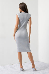 WOMEN'S SLEEVELESS MOCK NECK RIBBED BODYCON MIDI DRESS