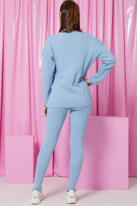 WOMEN'S LONG SLEEVE SWEATER WITH HALTER NECK TANK TOP & ELASTIC WAIST SKINNY LEG PANTS RIBBED 3PC. SET