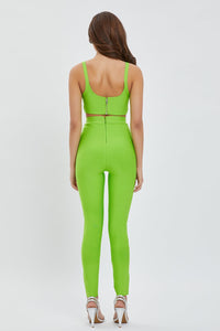 WOMEN'S SLEEVELESS BRALETTE TOP & ZIP UP SKINNY LEG PANTS BANDAGE 2PC. SET
