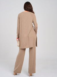 WOMEN'S LONG SLEEVE TOP & ELASTIC WAIST PANTS SOLID 2PC. SET