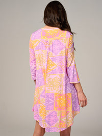 WOMEN'S 3/4 SLEEVE HIGH-LOW MULTI PRINT TUNIC BLOUSE