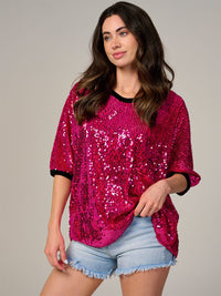 WOMEN'S SHORT SLEEVE V-NECK SEQUINS TUNIC BLOUSE