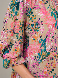 WOMEN'S 3/4 SLEEVE FLORAL PRINT TUNIC BLOUSE