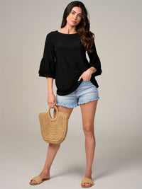 WOMEN'S SHORT RUFFLE SLEEVE TUNIC BLOUSE