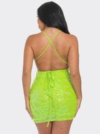 WOMEN'S SLEEVELESS V-NECK OPEN BACK BODYCON SEQUINS MINI DRESS