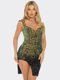 WOMEN'S SLEEVELESS V-NECK SIDE SLIT BODYCON SEQUINS MINI DRESS