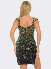 WOMEN'S SLEEVELESS V-NECK SIDE SLIT BODYCON SEQUINS MINI DRESS