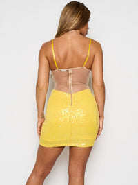 WOMEN'S SLEEVELESS MESH OPEN BACK BODYCON SEQUINS MINI DRESS