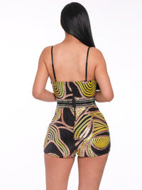 WOMEN'S SLEEVELESS MULTI PRINT SEQUINS ROMPER