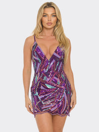 WOMEN'S SLEEVELESS V-NECK BODYCON SEQUINS MINI DRESS