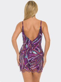 WOMEN'S SLEEVELESS V-NECK BODYCON SEQUINS MINI DRESS