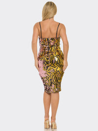 WOMEN'S SLEEVELESS BODYCON SEQUINS MIDI DRESS