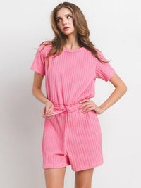 WOMEN'S SHORT SLEEVE SELF TIE FRONT POCKETS DETAILED ROMPER