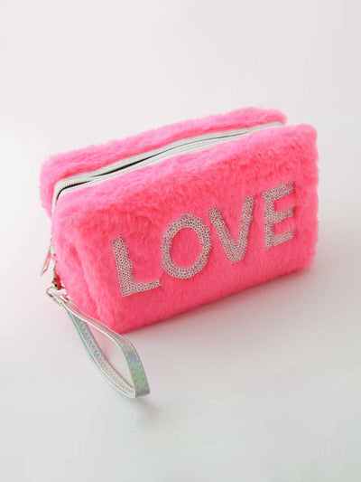 WOMEN'S COSMETIC GRAPHIC LOVE FURRY BAG