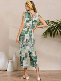 WOMEN'S SLEEVELESS V-NECK MULTI PRINT JUMPSUIT