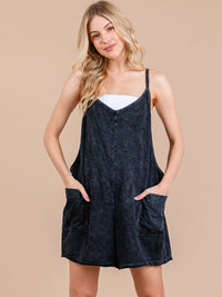 WOMEN'S SLEEVELESS V-NECK FRONT POCKET WASHED ROMPER