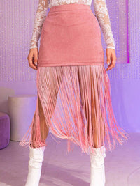 WOMEN'S ZIPPER CLOSURE FRINGE MINI SKIRT
