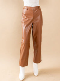 WOMEN'S BUTTON CLOSURE PU PLEATHER WIDE LEG PANTS