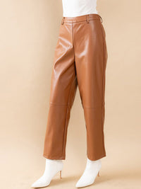 WOMEN'S BUTTON CLOSURE PU PLEATHER WIDE LEG PANTS
