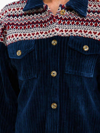 WOMEN'S LONG SLEEVE BUTTON CLOSURE FRONT POCKETS CONTRAST CORDUROY SHACKET