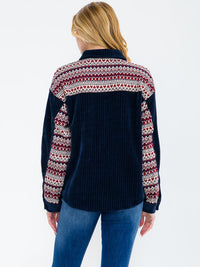 WOMEN'S LONG SLEEVE BUTTON CLOSURE FRONT POCKETS CONTRAST CORDUROY SHACKET