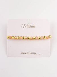 FASHION STAINLESS STEEL GOLD & NATURAL PEARL BRACELET