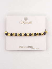 FASHION STAINLESS STEEL BLACK & GOLD PEARL BRACELET