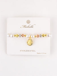 FASHION STAINLESS STEEL COLORBLOCK PEARL BRACELET