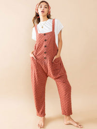 WOMEN'S SLEEVELESS FRONT POCKET STRAIGHT LEG WAFFLE JUMPSUIT