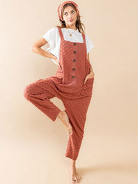 WOMEN'S SLEEVELESS FRONT POCKET STRAIGHT LEG WAFFLE JUMPSUIT