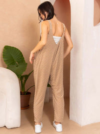 WOMEN'S SLEEVELESS FRONT POCKET STRAIGHT LEG WAFFLE JUMPSUIT