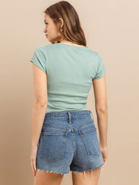 WOMEN'S SHORT SLEEVE SQUARE NECK RIBBED BODYSUIT