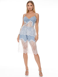 WOMEN'S SLEEVELESS V-NECK DENIM LACE TANK TOP