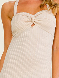 WOMEN'S SLEEVELESS HALTER NECK SIDE SLIT RIBBED BODYCON MAXI DRESS