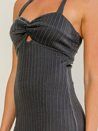 WOMEN'S SLEEVELESS HALTER NECK SIDE SLIT RIBBED BODYCON MAXI DRESS
