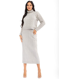 WOMEN'S LONG SLEEVE TOP & ELASTIC WAIST MAXI SKIRT RIBBED 2PC. SET