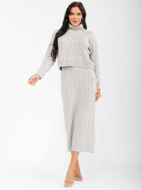 WOMEN'S LONG SLEEVE TOP & ELASTIC WAIST MAXI SKIRT RIBBED 2PC. SET