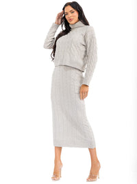 WOMEN'S LONG SLEEVE TOP & ELASTIC WAIST MAXI SKIRT RIBBED 2PC. SET