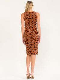 WOMEN'S SLEEVELESS BODYCON ANIMAL PRINT MIDI DRESS