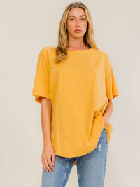 WOMEN'S SHORT SLEEVE HIGH-LOW OVERSIZED WASHED TOP