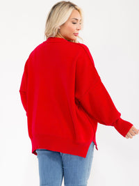 PLUS SIZE LONG SLEEVE RIBBED PULLOVER BLOUSE