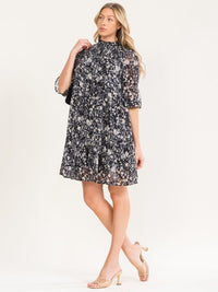 WOMEN'S SHORT SLEEVE SMOCK TUNIC FLORAL PRINT MINI DRESS